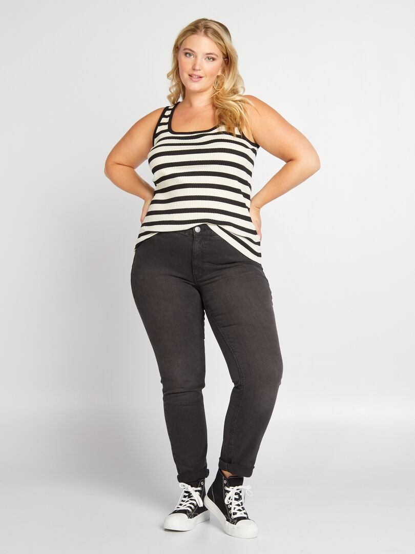 Geribbelde gebreide tanktop in matrozenstijl - ZWART