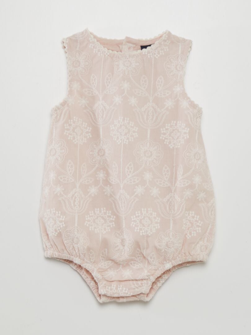 Bobmuts + geborduurd rompertje set - ROZE