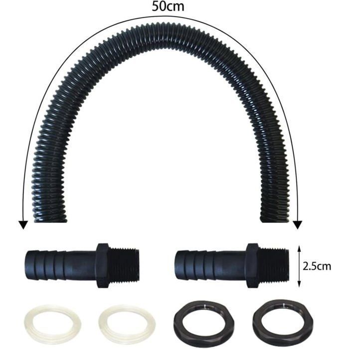 Tubo de conexão para sistema de captação de água da chuva, com 2 soquetes e porca de fixação, kit para barril de chuva (50 cm). Etiqueta