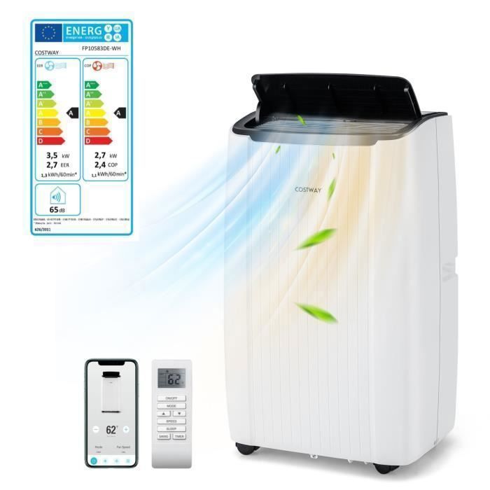 COSTWAY kannettava ilmastointilaite 12000BTU 3,5 kW R290 - 6 yhdessä - lämmitys, ilmankuivain, lepotila - WiFi, sovellus - viivästetty käynnistys - ohjelmoitava sammutus