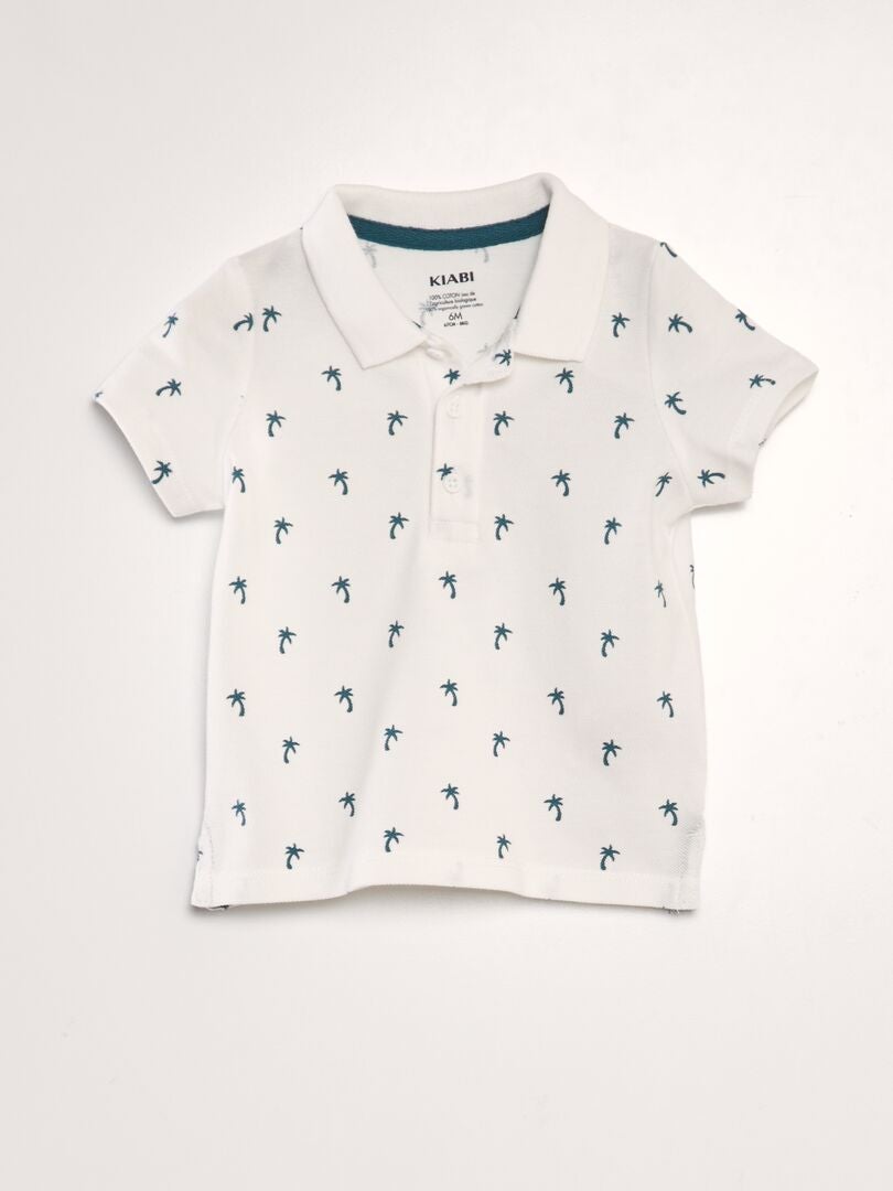 Camisa polo estampada em piqué de algodão - BRANCA