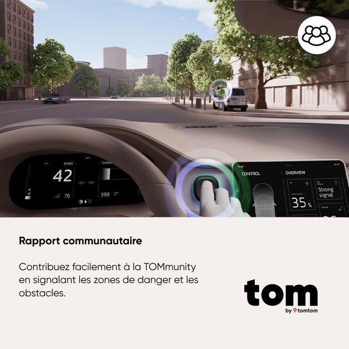 Tom de TomTom, asistente inteligente de alertas de tráfico.