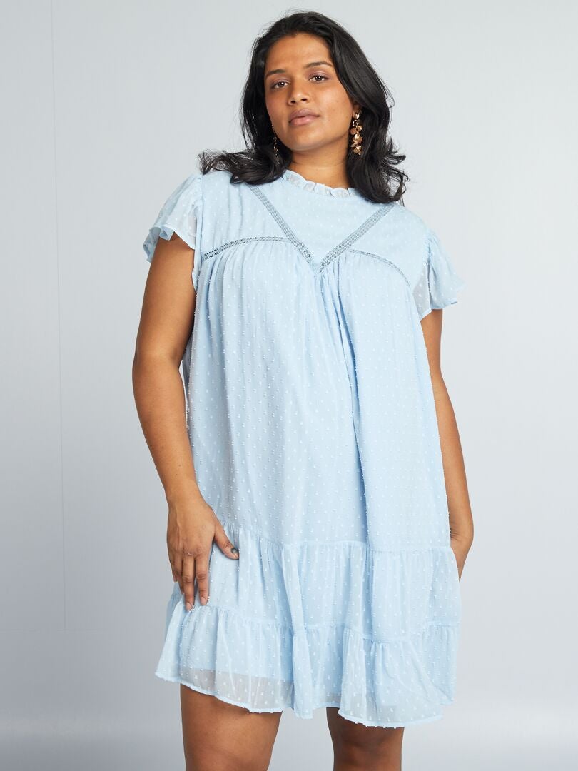 Plumetis voile jurk - BLAUW