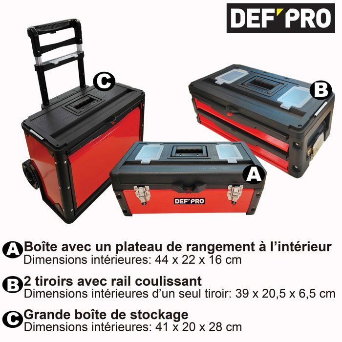 Carro portaherramientas - DEFPRO - 3 módulos apilables - 60 kg