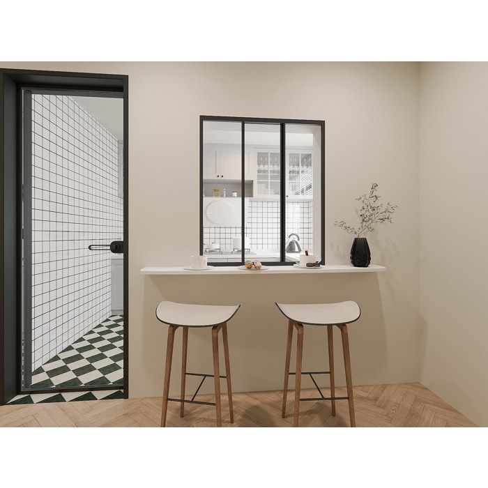 Mampara de cristal corredera de aluminio con recubrimiento de polvo negro, 90 x 105 cm - RAVENA