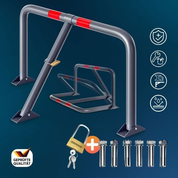 MONZANA® Folding Parking Barrier 80x47x44 cm Parking Barrier with Padlock - Ground Anchored Stop Bollard for Car