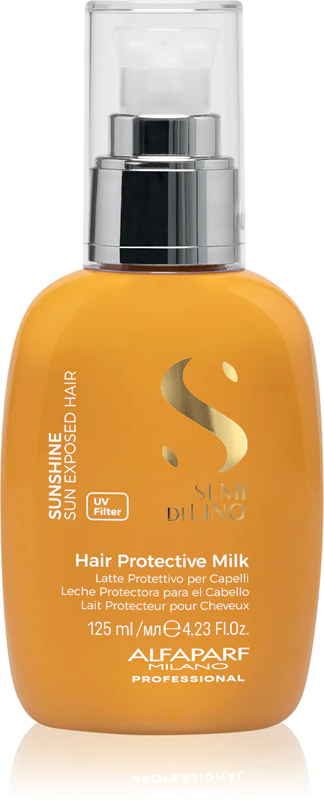 Alfaparf Milano Semi di Lino Sunshine leave-in melk voor haar dat is blootgesteld aan de schadelijke effecten van zonlicht.