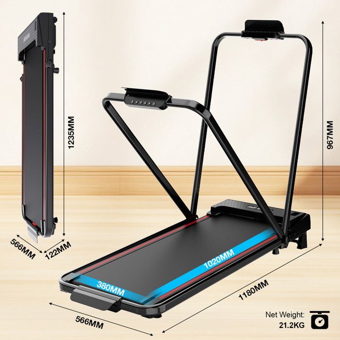 Tapis de Course Pliable-Tapis de Course Puissant-Pente 8%-Moteur 1400W-Vitesse 1-12km/h-Écran LED et Télécommande-Roulettes
