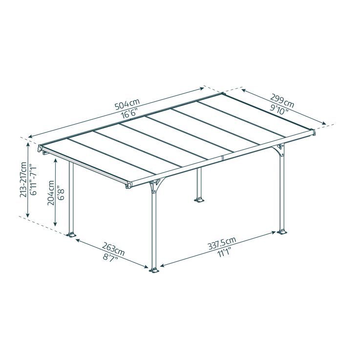 Carport en Aluminium Verona 5000 - CHALET & JARDIN - Gris - Polycarbonate double paroi - Résistant