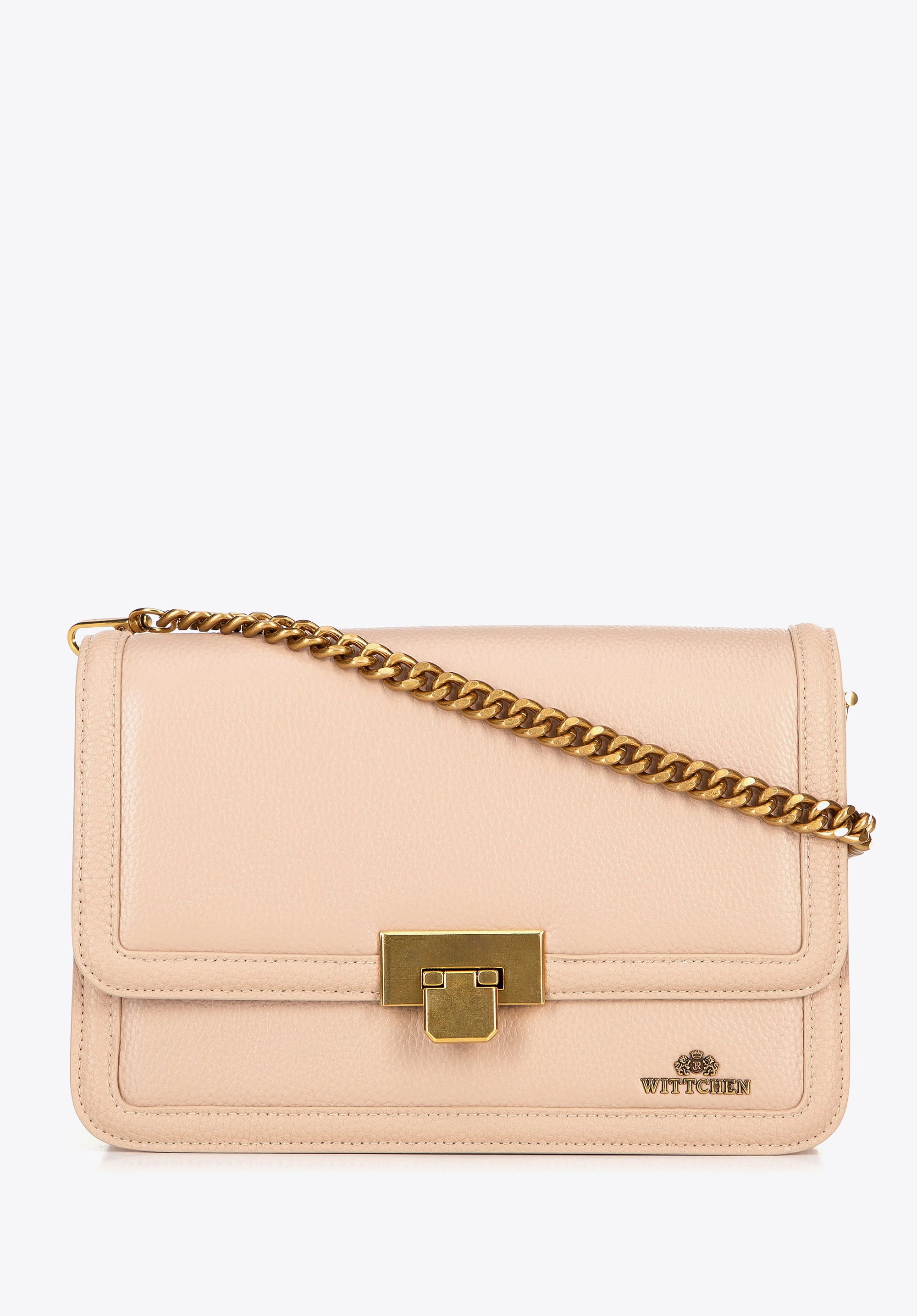 Skórzana torebka crossbody z łańcuszkiem beżowa