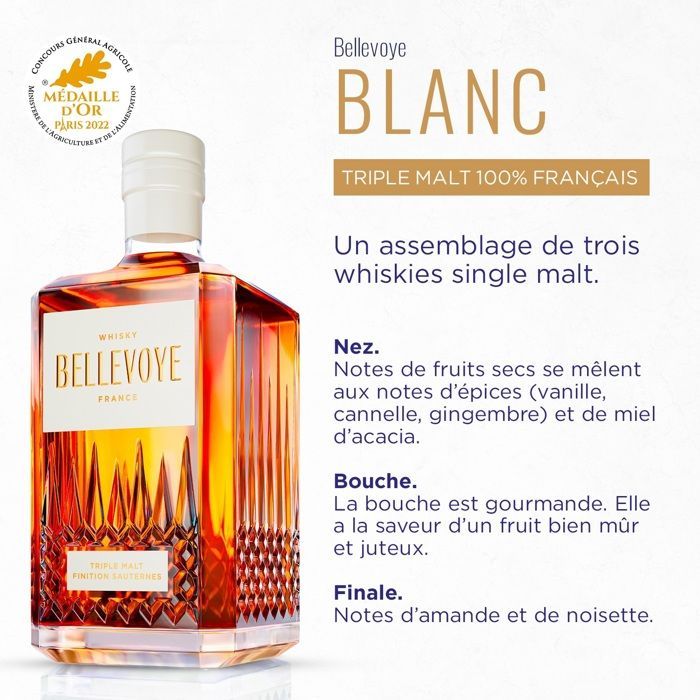 BELLEVOYE - BIANCO - Whisky - Triple Malt - Origine: Francia - 40% di alcol - bottiglia da 70 cl