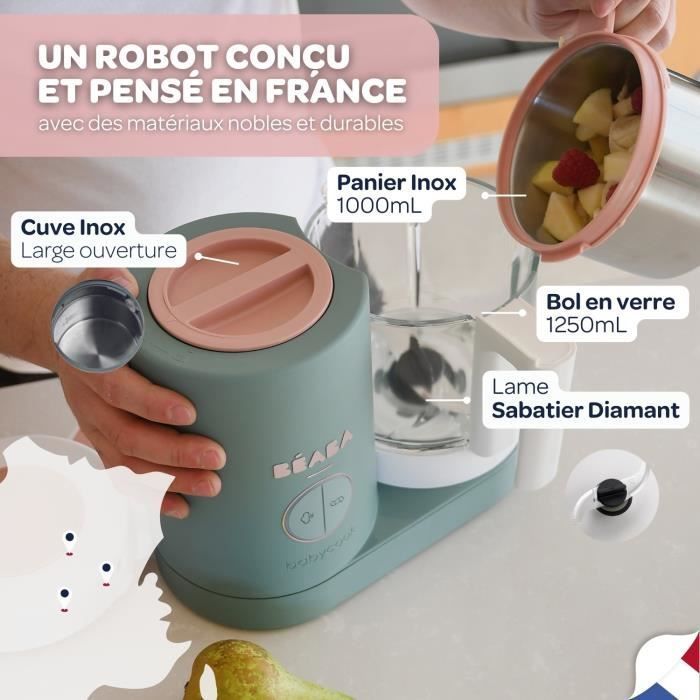 BÉABA - Babycook Neo, 6-in-1 Steamer - Made in France - Glass Bowl - XL Capacity - Eucalyptus