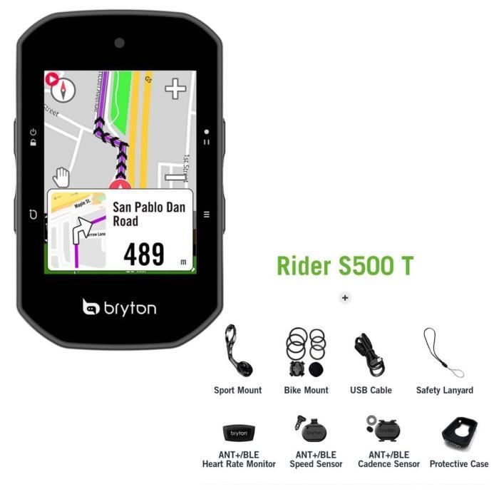 Compteur vélo - Bryton - Rider S500 - Noir - Écran tactile couleur - Autonomie 24h