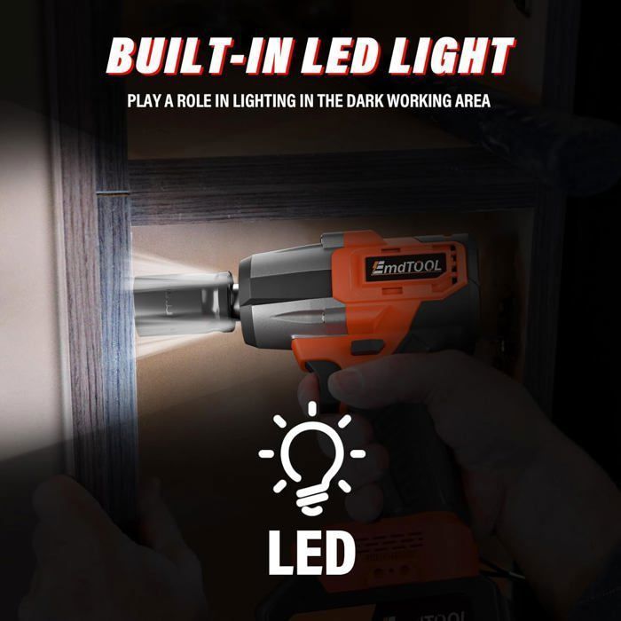 Llave de impacto inalámbrica EmdTOOL de 21 V sin escobillas con batería de iones de litio de 6,0 Ah, 4 vasos de impacto, 550 N·m