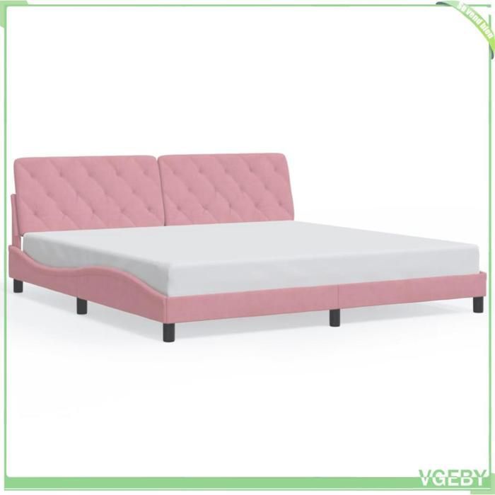 Estructura de cama - 3213878 - terciopelo rosa - 200 x 200 cm - LED integrado