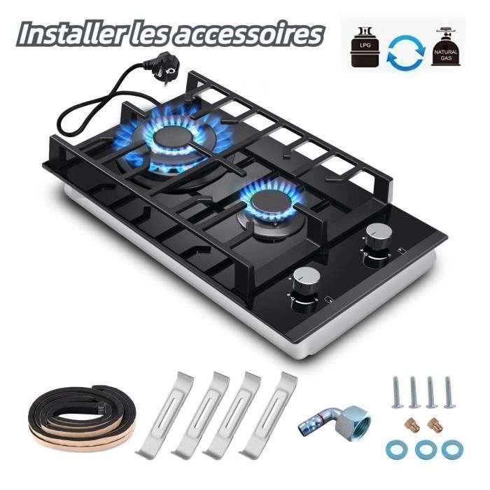 Plaque de Cuisson à Gaz - 5200W - 2 foyers - Gaz Naturel/Propane - Plaque Gaz Inox Encastrable - Table Gaz
