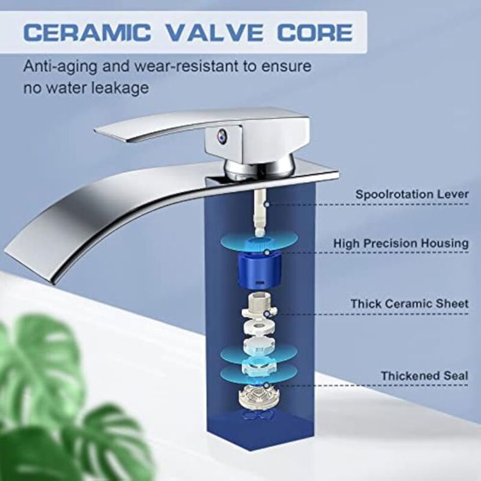 Robinet Salle de Bain - LARGEIGHT - Mitigeur Cascade - Laiton - Chromé - Eau Chaude et Froide