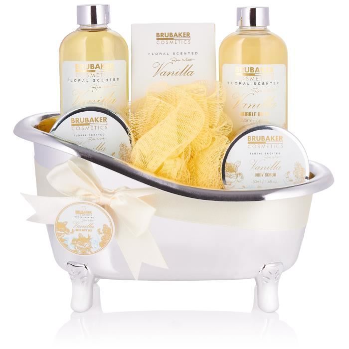 BRUBAKER Cosmetics Coffret de bain & douche - 7 pcs. - dans une baignoire décorative - Idée cadeau - Vanille