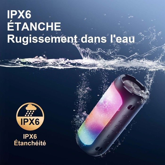 VEATOOL Enceinte Bluetooth Portable RGB 25W Son Stéréo + Basses, Autonomie 10 h, TWS Appairage Stéréo  Micro Intégré, Outdoor IPX6