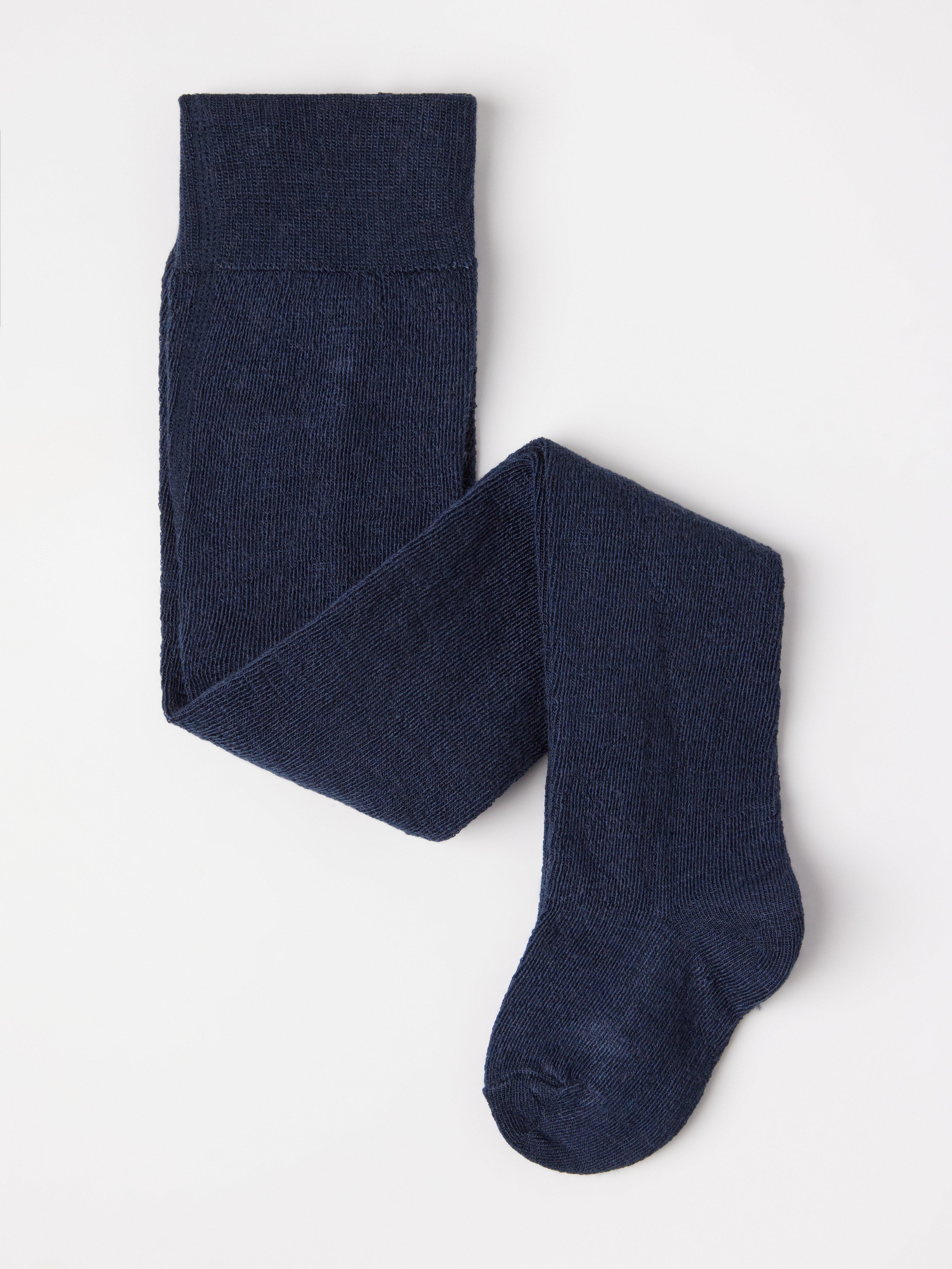 Meia-calça em mistura de lã merino azul-marinho escuro