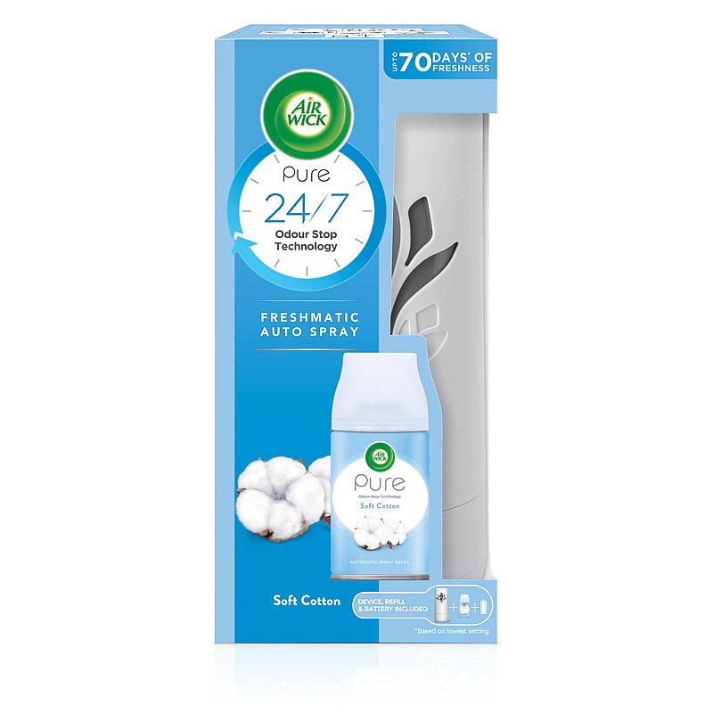 Désodorisant AirWick 250 ml coton, kit de démarrage Freshmatic
