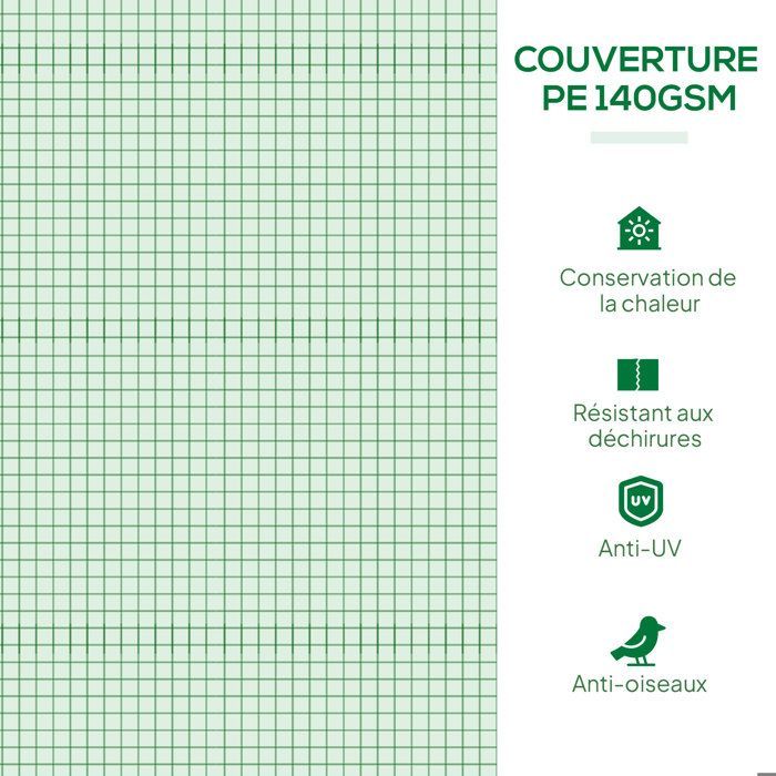 Mini Tunnel Greenhouse - Outsunny - 4 Roll-Up Mesh Doors - High-Density PE Steel 140 g/m² UV Resistant - 200x80x45cm - ver