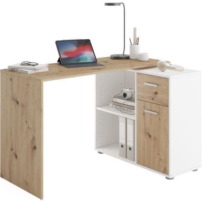 Albrecht corner desk with storage - Oak and white melamine - W83 x H74 x D117 cm