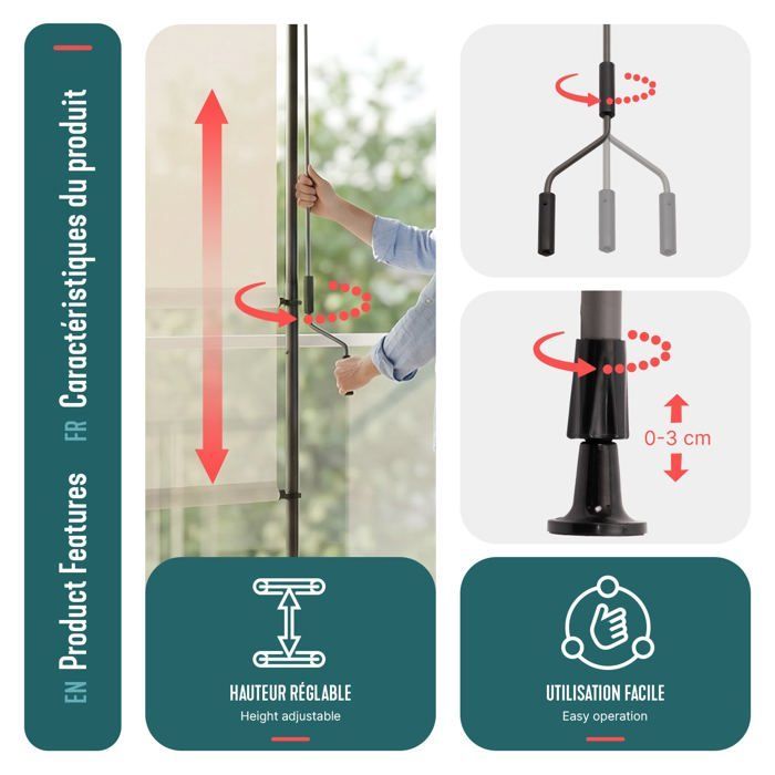 Persiana vertical VOUNOT®, sin necesidad de taladrar, 150x310cm, extensible - Pantalla de privacidad para exteriores para balcón, terraza, jardín - Poliéster - Beige