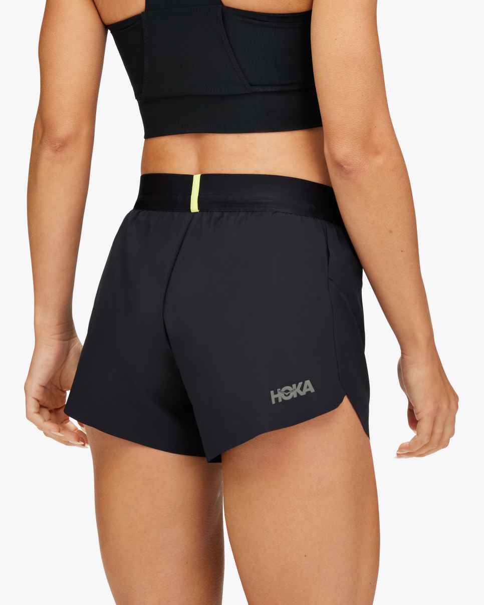 HOKA Pantalones cortos negros divididos para el día de la carrera