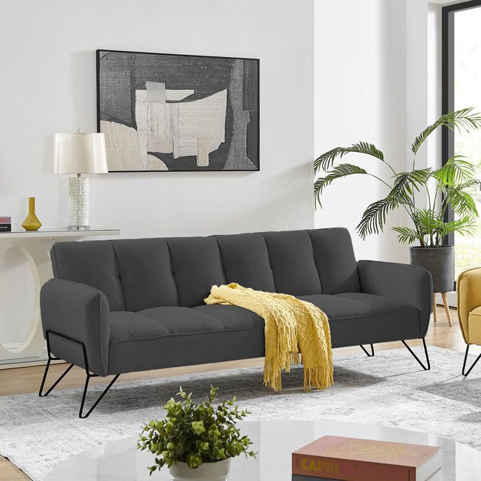 VINTEX Anthrazitfarbenes Mikrofaser-3-Sitzer-Schlafsofa mit Klick-Klack-Mechanismus