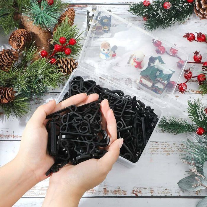 100 Weatherproof Outdoor Christmas Light Clips for Gutter Festive Decoration, Black Series Lights