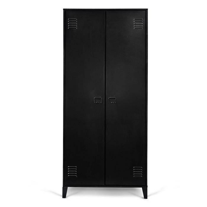 IDMARKET ESTER 2-Door Black Metal Industrial Design Wardrobe