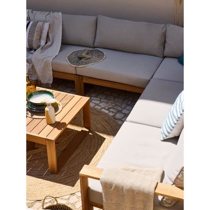 Conjunto modular de jardín esquinero LEVATA XXL - Madera de acacia con certificación FSC - 9 plazas - Gris lino + Funda incluida