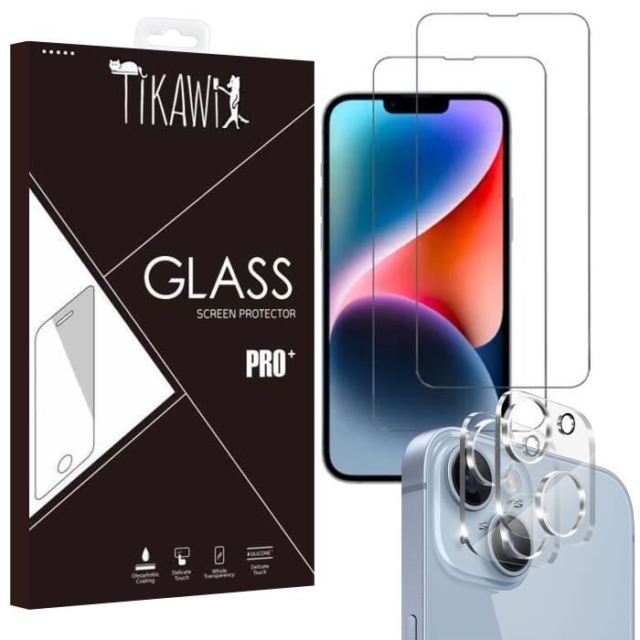 Protectores de pantalla de vidrio templado Tikawi x4 para iPhone 14 (6.1