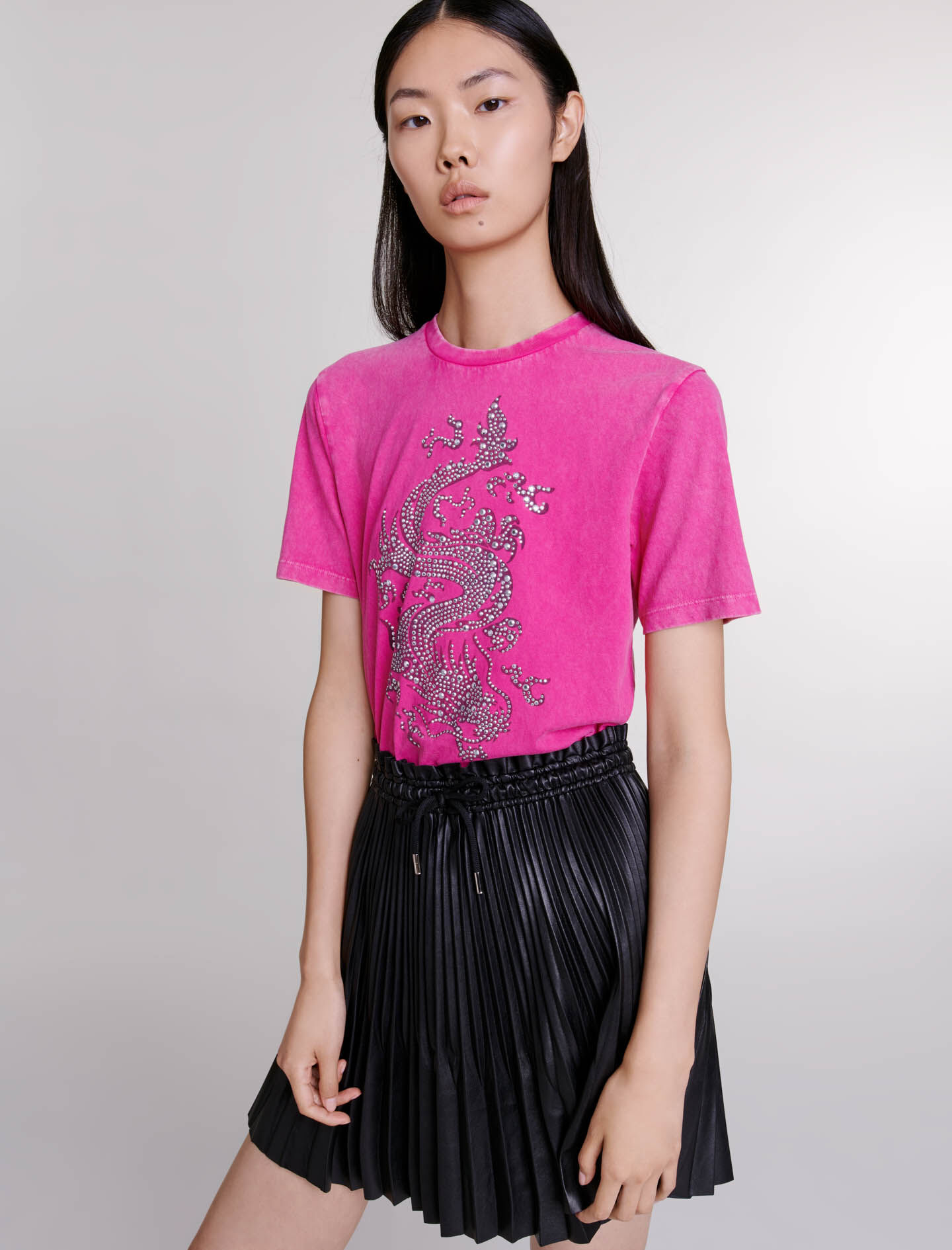 Tricou cu strasuri fuchsia - Roz