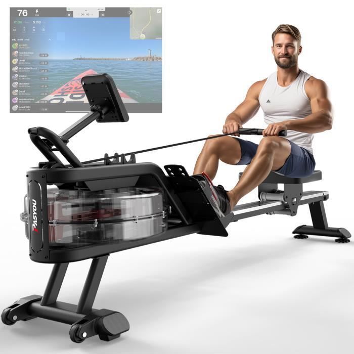 PASYOU PW30 Silent Water Rower 14L – 6 Füllstandsanzeigen mit Bluetooth, LED-Anzeige und App, maximale Belastung 150 kg
