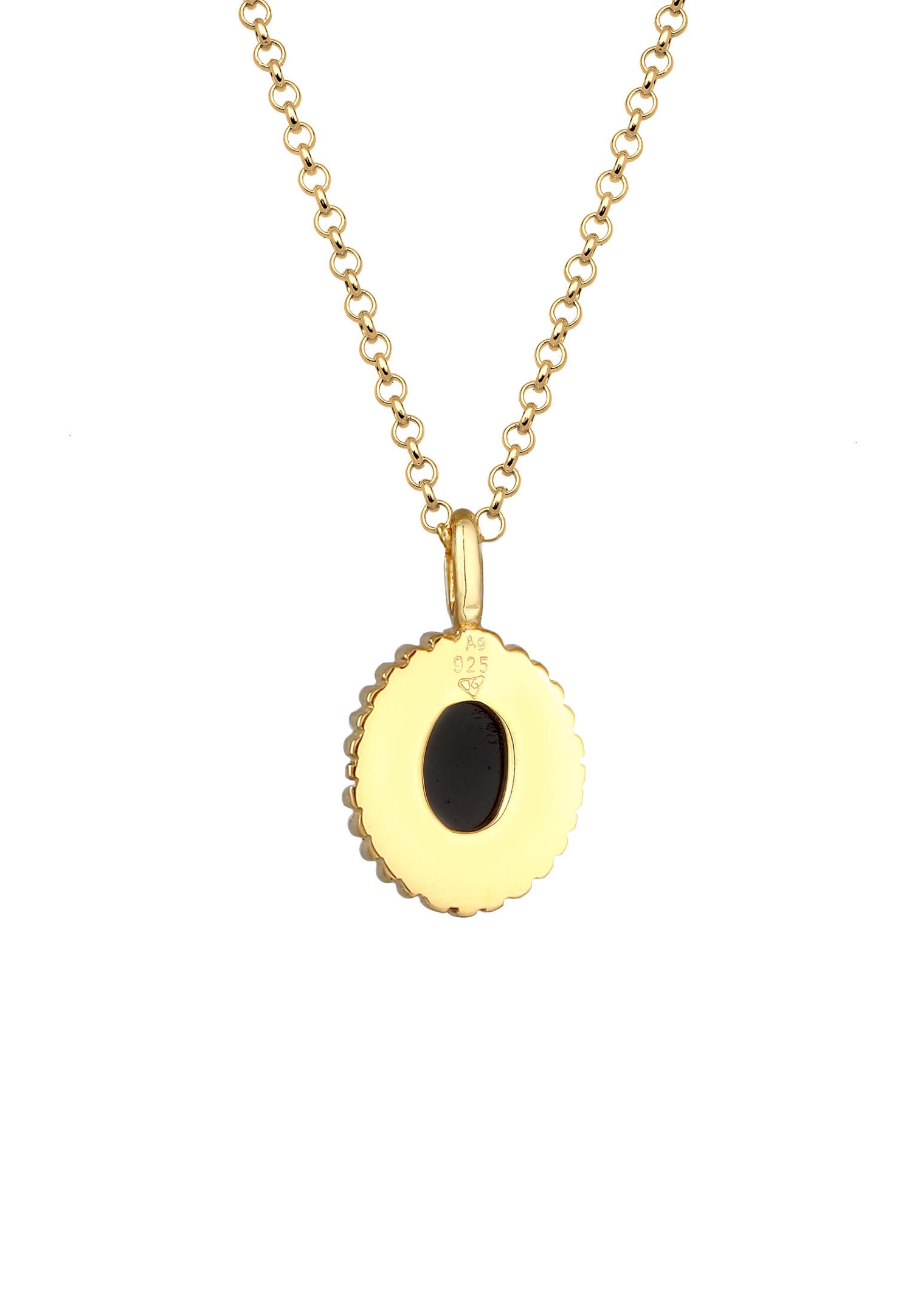 Elli PREMIUM Elli PREMIUM Collier Femmes Solitaire Pendentif Ovale Vintage avec Onyx en argent sterling 925 plaqué or