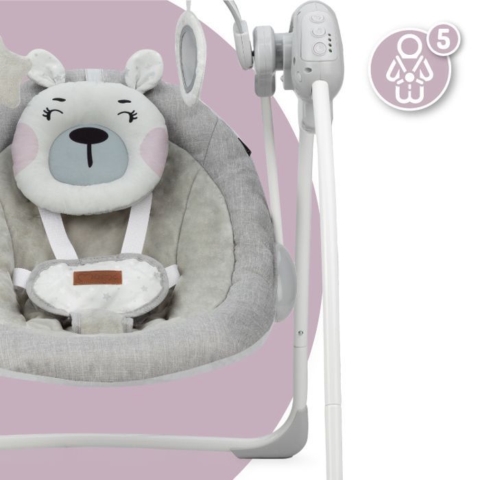 MoMi LISS - Balancelle Bébé Électrique - 5 vitesses de balancement - 8 mélodies - arche à jouets - Gris