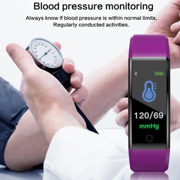 Bracelet Connecté - ID115 Plus - Smartwatch - Cardiofréquencemètre - Tensiomètre - Podomètre