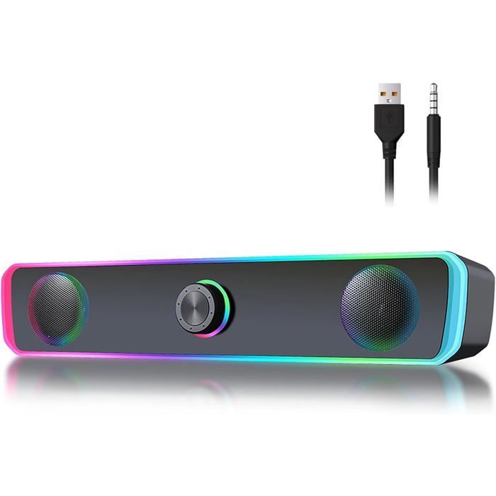 Enceinte PC, Barre de Son PC, Alimentation USB, Jack 3,5 mm et Bluetooth, Haut Parleur pour Ordinateur Portable, Tablette, TV