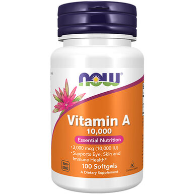 Ahora Vitamina A 10,000 Nutrición Esencial Vitamina A Cápsulas Antioxidantes 100 cápsulas 100 cápsulas