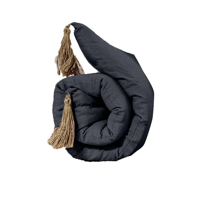 Enjoy Home - Futon repliable Panama avec pompons en jute - Gris foncé