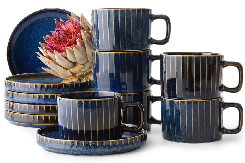 KONSIMO AD STRIPES zestaw kawowy 6 os.(12 el.) porcelana, szkliwo reaktywne