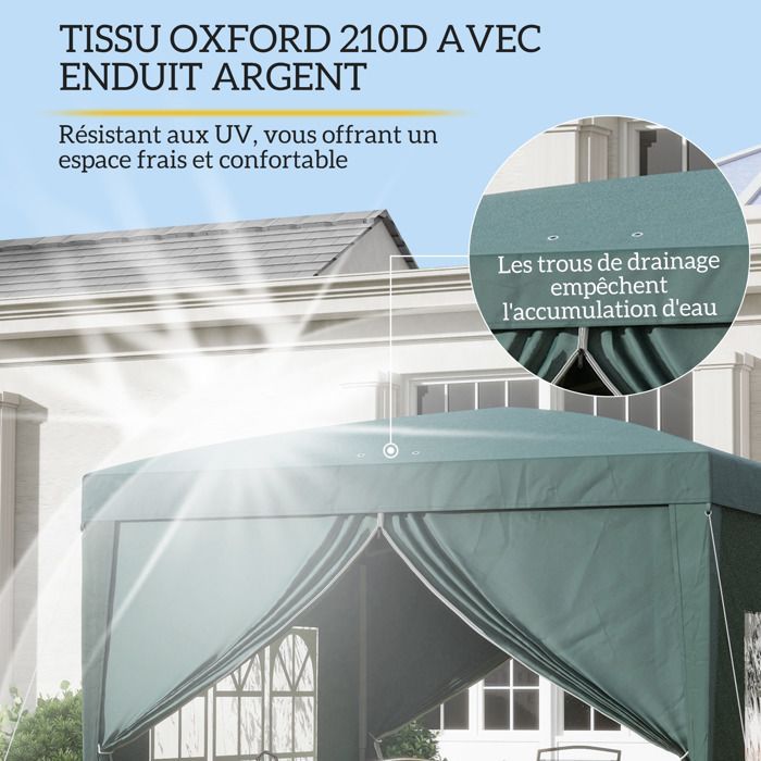 Tonnelle de jardin - Outsunny - tente réception barnum pop-up pliant 4 parois amovibles - acier - 3x3m - vert