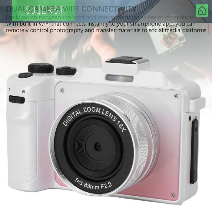 sjlerst 5K Digital Camera HD 80MP WiFi Front/Rear Lens 18X Digital Zoom Optical Vlog Gradient Pink