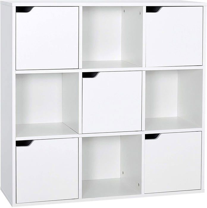 9-Cube Wooden Bookshelf Storage Unit, Bookcase, Office Storage Cabinet, Modern Style, White - MONDEER