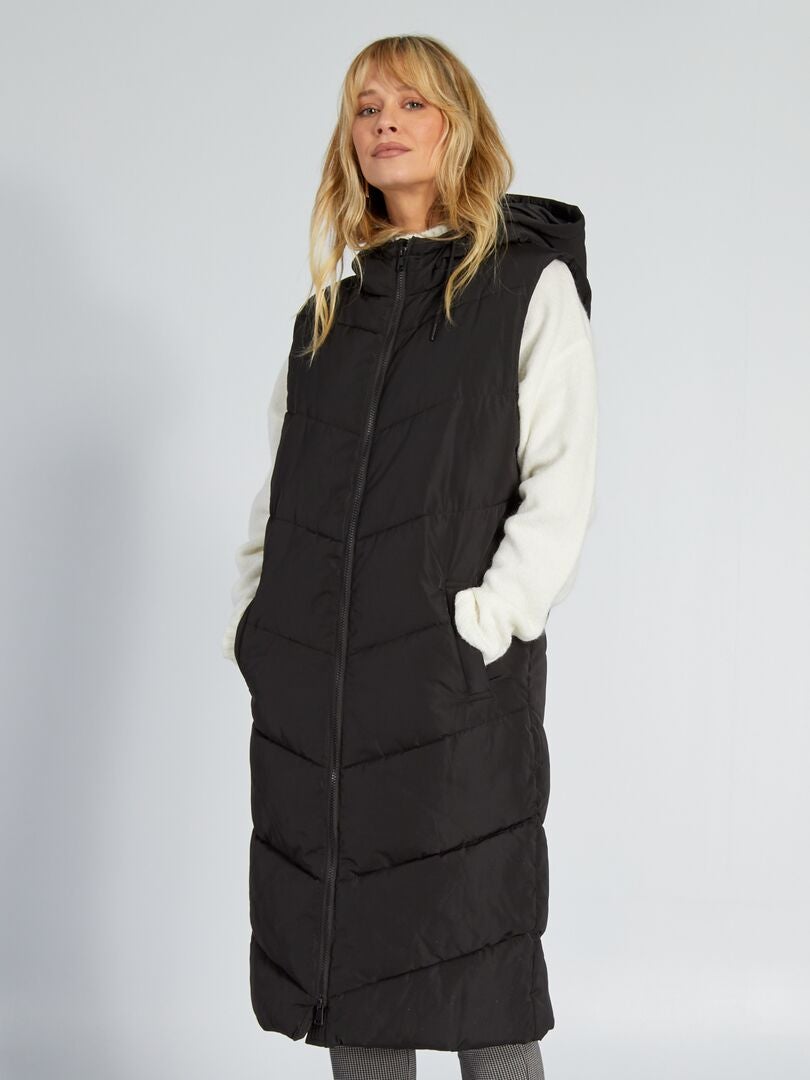 Mouwloos donsjack met capuchon - ZWART