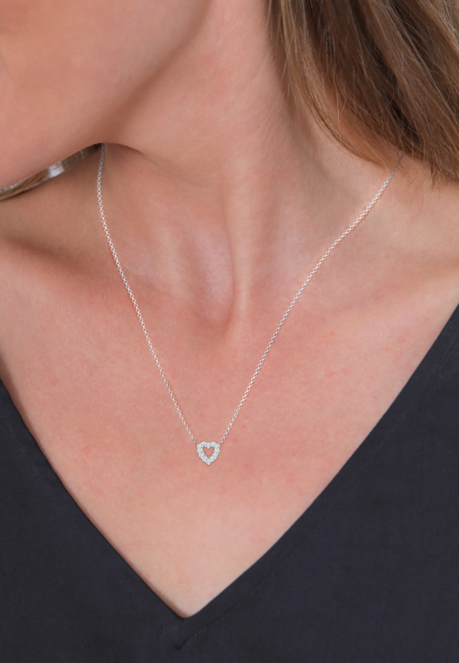 Elli DIAMONDS Femmes pendentif cœur amour avec diamants de laboratoire (0.18 ct) en argent sterling 925