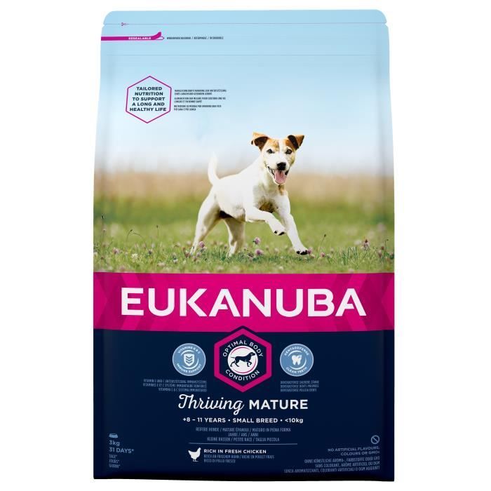 EUKANUBA Croquettes au poulet - Petite race - 3kg - Pour chien mature senior