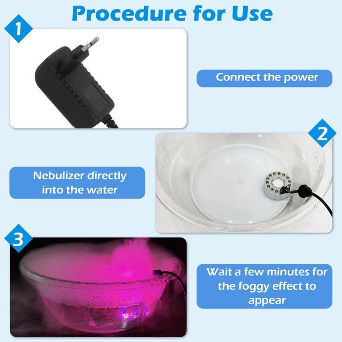 Brumisateur à Ultrasons Mini en Métal - 12 LED Colorées - Humidificateur d’Air pour Fontaine, Étang et Décoration Brouillard